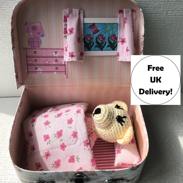 Mini Suitcase Dollhouse with Teddy Gift for a child