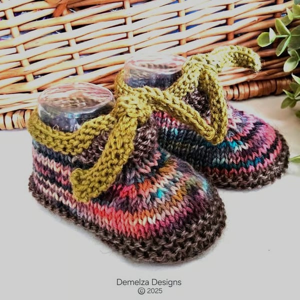 Unisex Baby Shoes with Designer Hand Dyed Merino Wool yarn  3-6 months