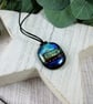 Dichroic Glass Abstract Necklace on Waxed Cord, Adjustable Length - Image 1