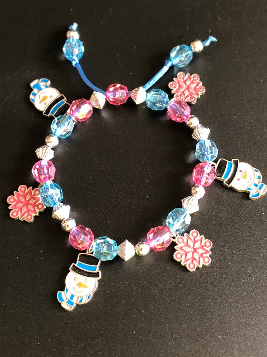 Children’s Snowman and Snowflake Charm Bracelet Available in 3 Colours 