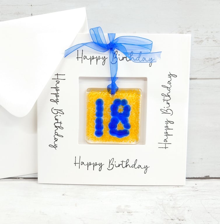 18th Birthday Card; Fused Glass 18 Birthday Keepsake