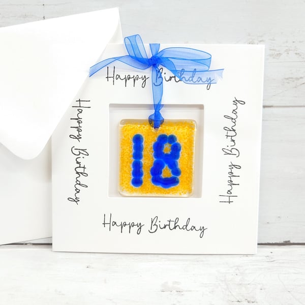 18th Birthday Card; Fused Glass 18 Birthday Keepsake
