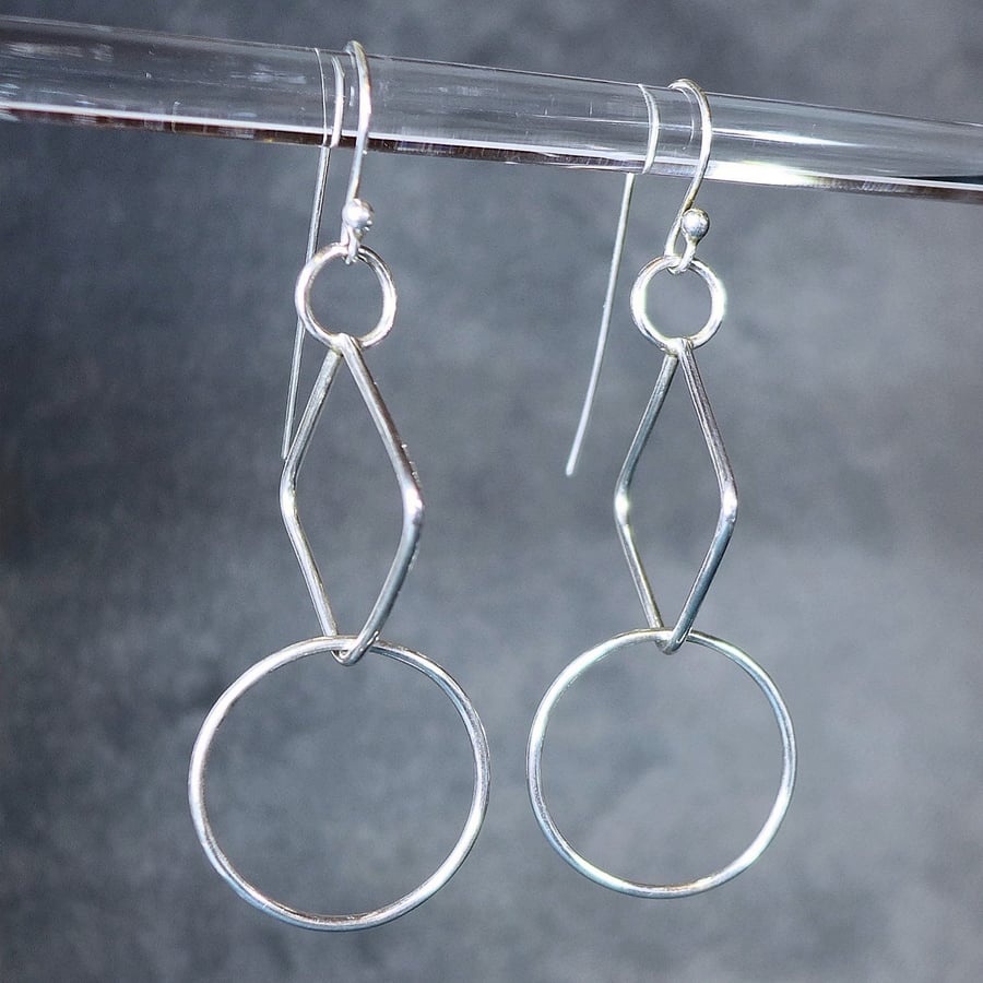 Interlocking Circle and Square Argentium Silver Earrings