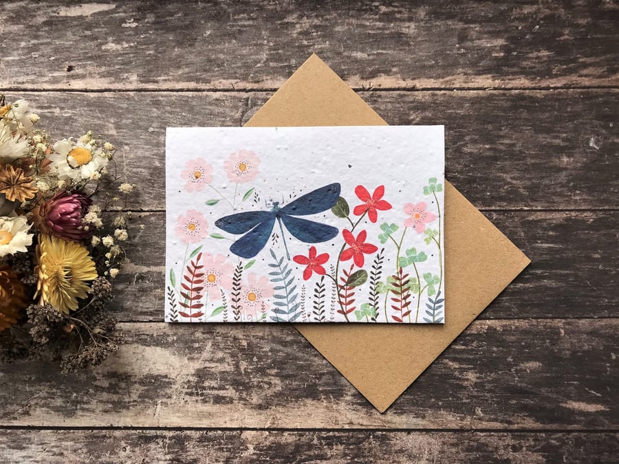 Plantable Seed Paper Birthday Card,Blank Inside, Happy Birthday card,Dragonfly