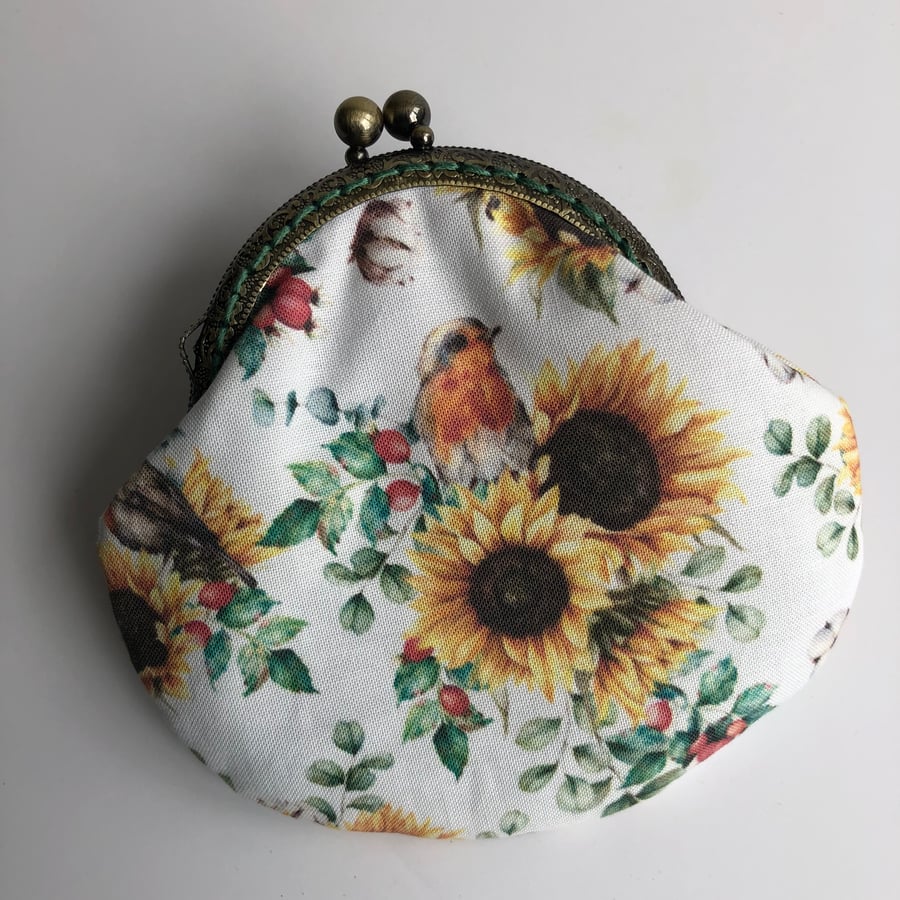 Robin & Sunflower Themed Clasp Coin Purse