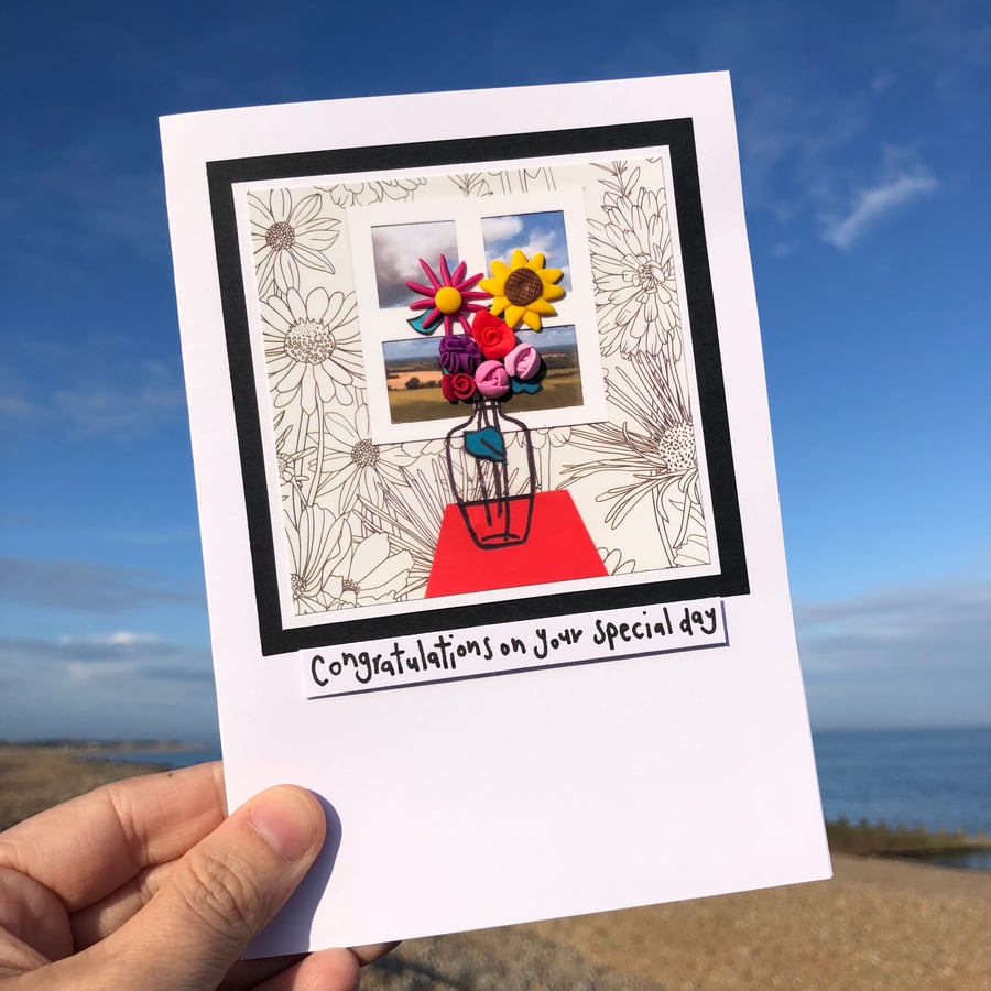 Vase of Flowers with a View Congratulations Card