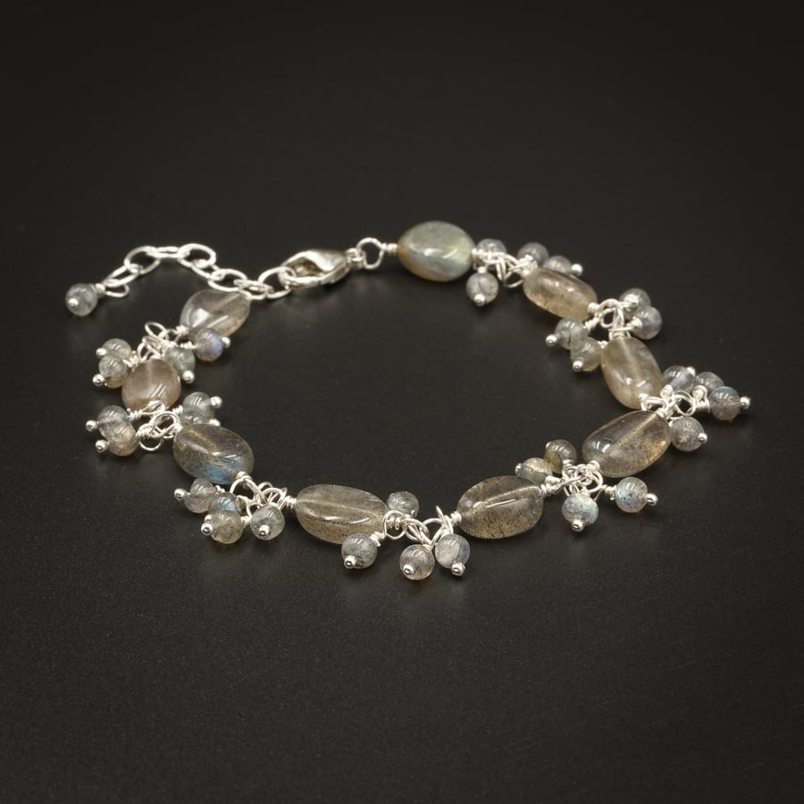 Labradorite sterling silver gemstone link bracelet, Scorpio gift
