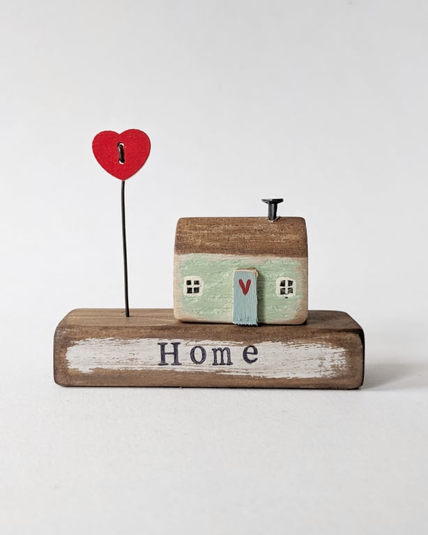 Little Wooden Painted House and Base in a Bag