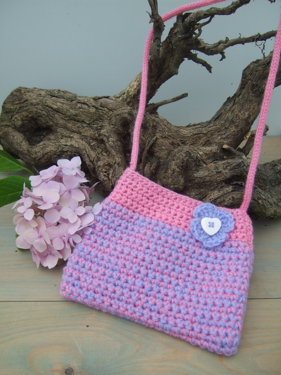 Pink and  Lilac Girl's Crocheted Bag