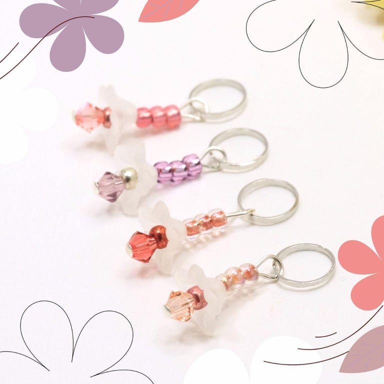 Floral Stitch Markers - Flowers with crystal beads - Crochet Option Available