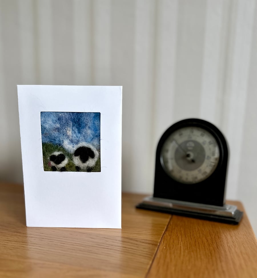 Needlefelted Card Mummy & Baby Sheep Greetings Card  for animal & nature  lovers