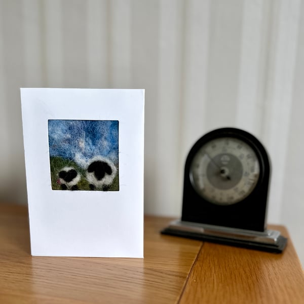 Needlefelted Mummy & Baby Sheep Greetings Card  for animal & nature  lovers