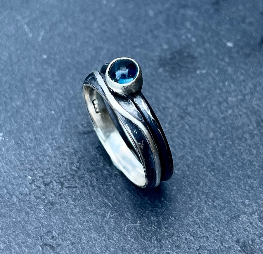 Blue Topaz Stack Ring, silver stack ring, hammered stack ring, London Blue