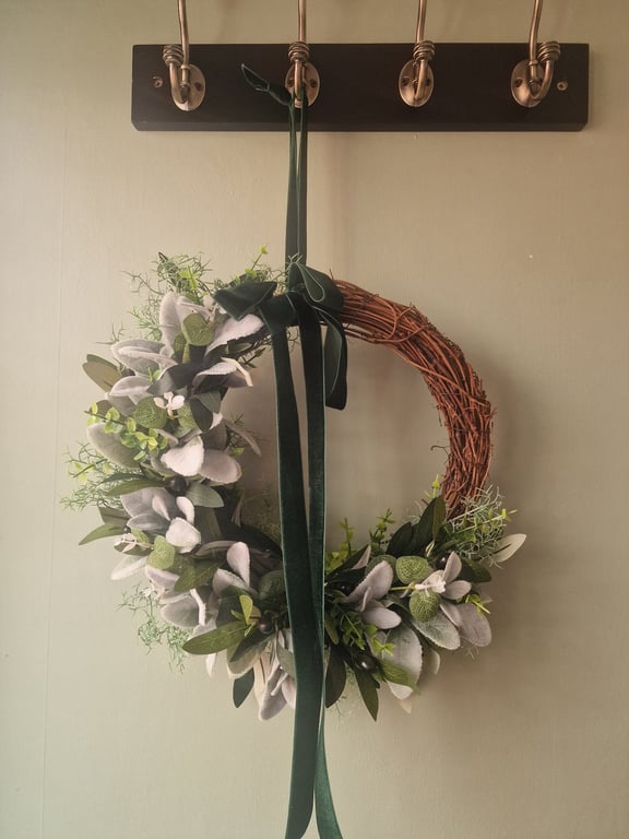 Timeless Green and Velvet Wreath, Year Round Door Decor