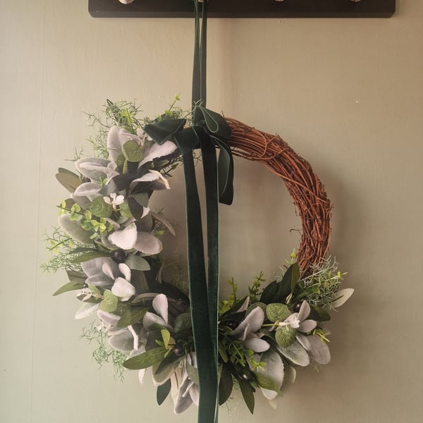 Timeless Green and Velvet Wreath, Year Round Door Decor