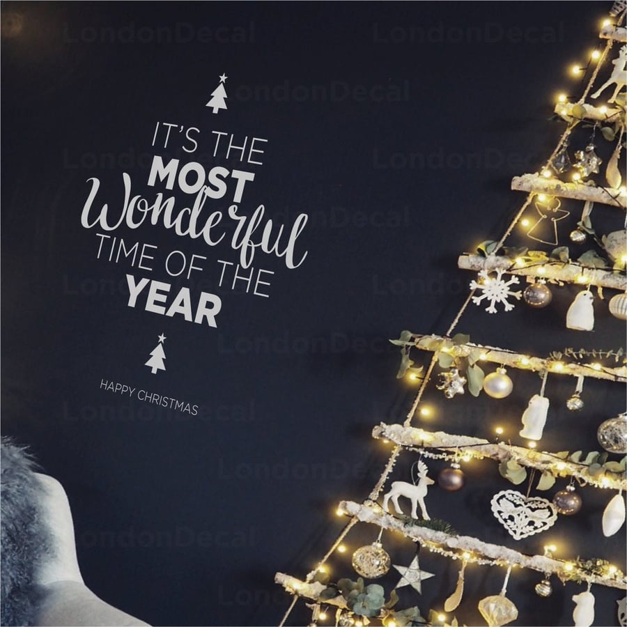 Happy Christmas Most Wonderful Time of the Year - Quote Wall Window Vinyl Decal 
