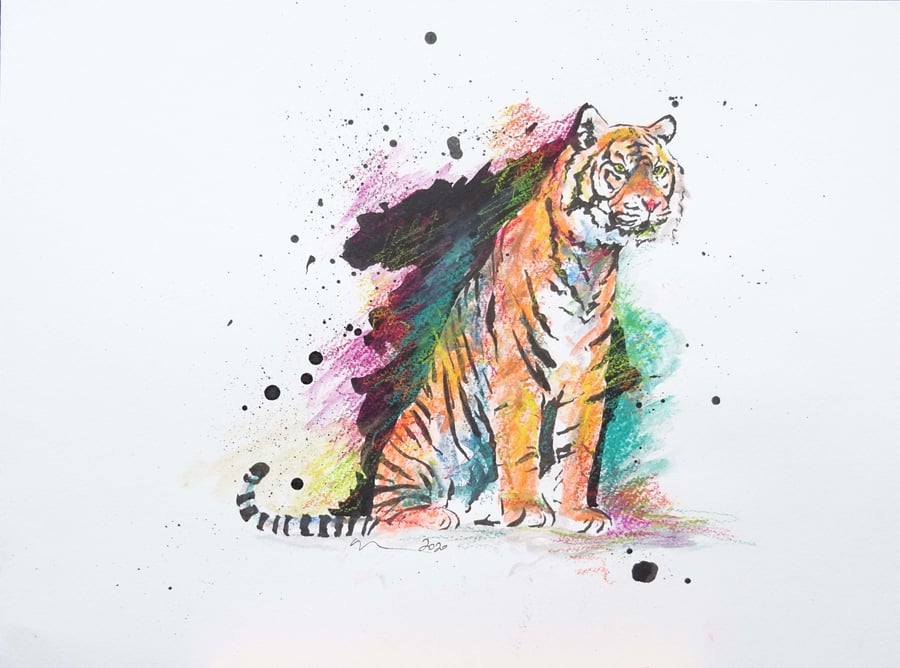 Tiger Sit Original Art Animal Painting OOAK