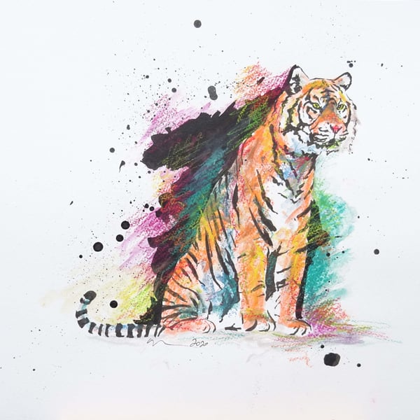 Tiger Sit Original Art Animal Painting OOAK