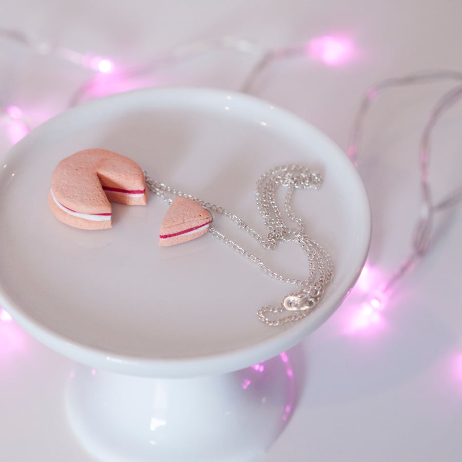 Retro victoria sandwich cake & slice necklace Quirky,fun, unique, handmade novel