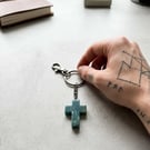 Minimalist Speckled Blue-Green Stone Cross Keychain - Ritual-Craft Talisman