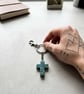 Minimalist Speckled Blue-Green Stone Cross Keychain - Ritual-Craft Talisman