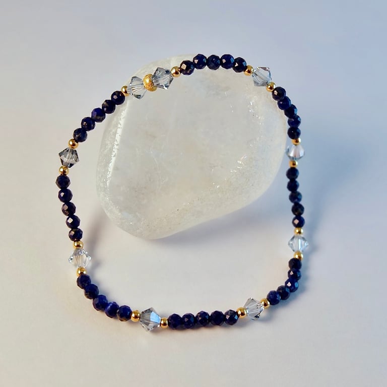 Lapis Lazuli Gemstone Bracelet With Crystal, Birthday, Anniversary, Gift For Her