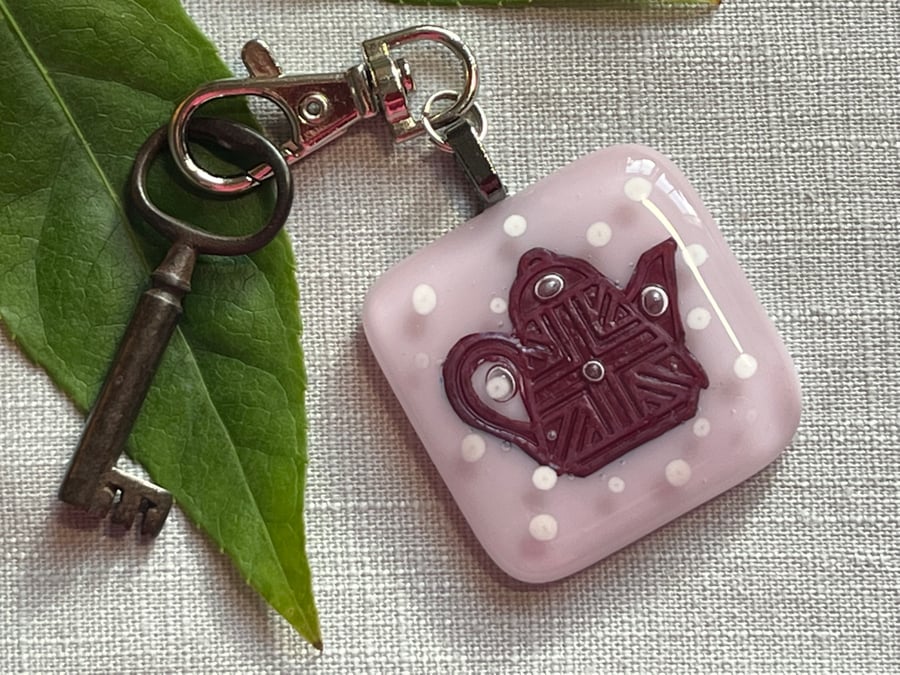 Fused glass bag charm : key ring