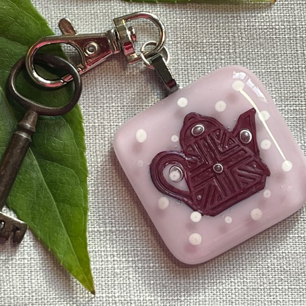 Fused glass bag charm : key ring