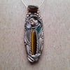 Tigers Eye, Chalcedony, Rose Quartz Crystal and Polymer Clay Goddess Pendant