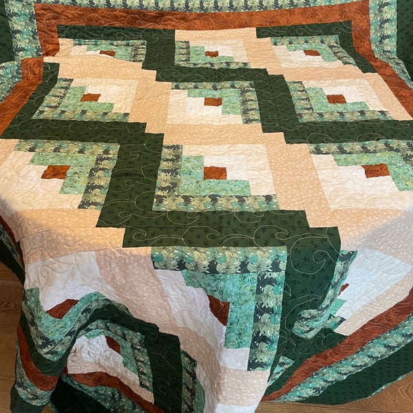 Forest Hearth - Handmade Log Cabin Patchwork Quilt