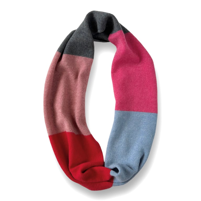 Colourblock Infinity Scarf - Red Coral Blue