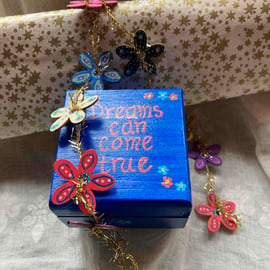 Hand painted wooden box with flower mobile 
