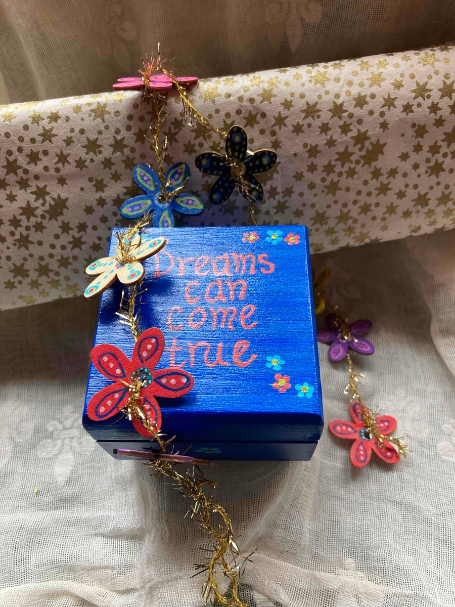 Hand painted wooden box with flower mobile 