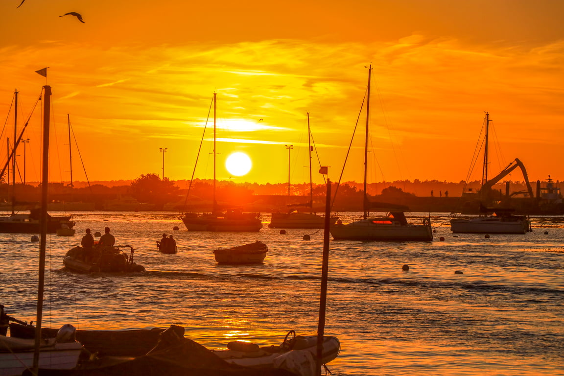 Wells-next-Sea Harbour Sunset and with a very high tide.
