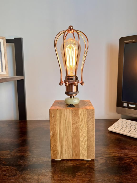 Rustic Solid Oak Statement Table Lamp – Handmade Industrial Lighting