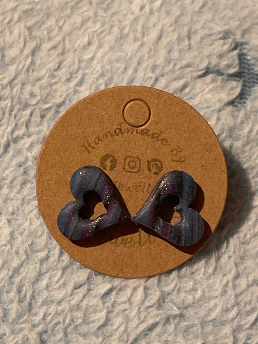 Handmade Polymer Clay Purple Marble Mix Stud Earrings.