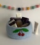 SALE ....FELTED 'FUSSPOT' BOWL, desk tidy  . Blue, with cherry motif. - Image 3