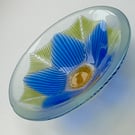 Fused glass small decorative bowl, blue blossom