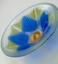 Fused glass small decorative bowl, blue blossom