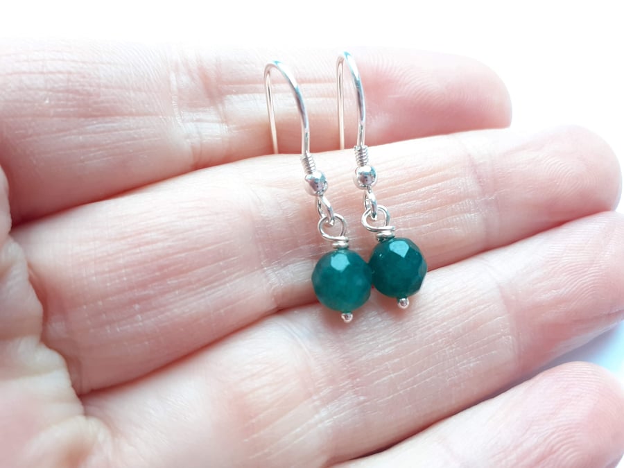 Emerald Earrings, gorgeous little drops in reconstituted emerald and silver.