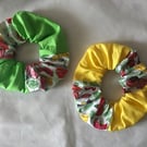 Patchwork Floral Scrunchies, Green Scrunchie, Yellow Floral Scrunchie