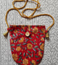 Indan block print crossbody bag: red floral with ochre strap - Image 2