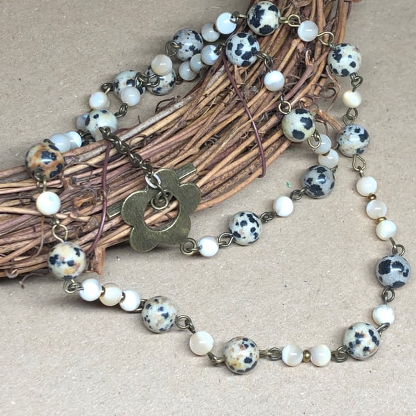 Dalmatian Jasper and Mother of Pearl necklace