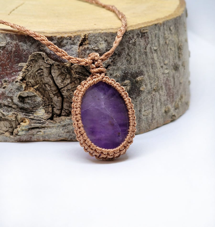 Amethyst Gemstone Necklace - Macrame stone Pendant