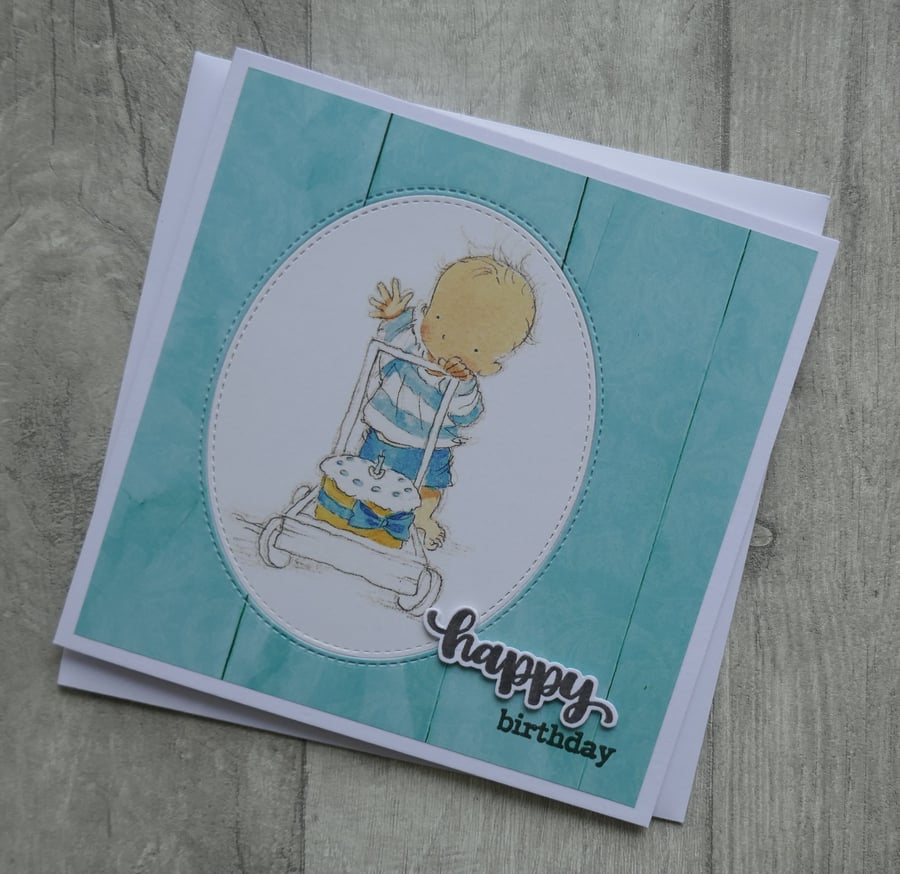 Baby with Birthday Cake - Happy Birthday - Cute Birthday Card