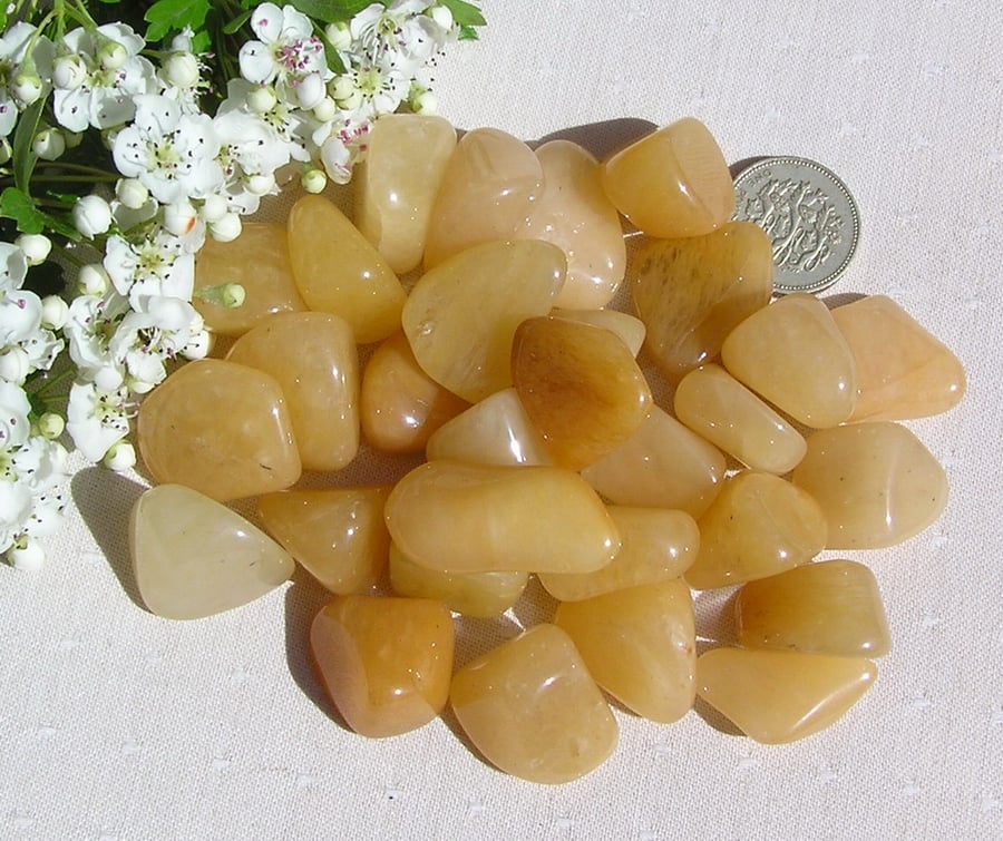 10 Yellow Aventurine Crystal Polished Tumblestones, Craft, Mosaic, Grid, Chakra