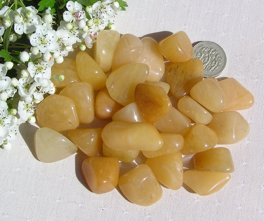 10 Yellow Aventurine Crystal Polished Tumblestones, Craft, Mosaic, Grid, Chakra