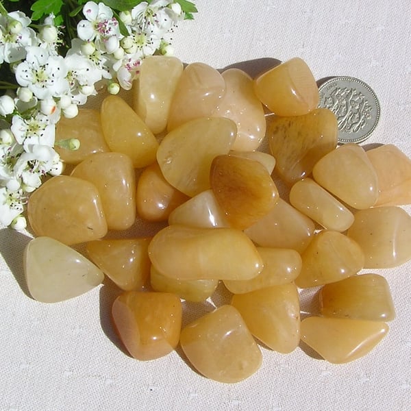 10 Yellow Aventurine Crystal Polished Tumblestones, Craft, Mosaic, Grid, Chakra