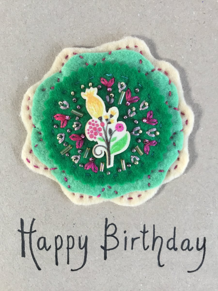 Hand Embroidered Honeysuckle Flower Birthday Card 