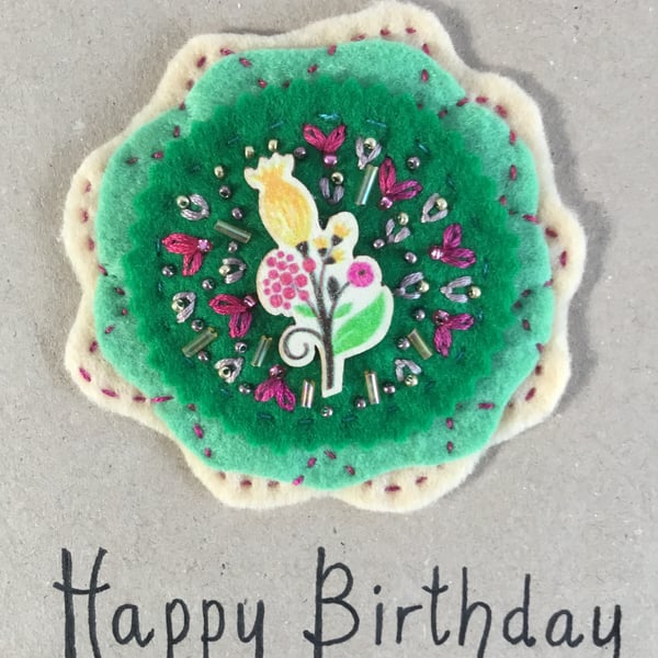 Hand Embroidered Honeysuckle Flower Birthday Card 